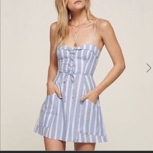 Reformation Blue White Stripe Lace Up Dress
